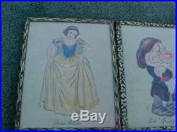 Vintage SNOW WHITE & 7 DWARFS Authentic Framed Characters Pictures From 1930s