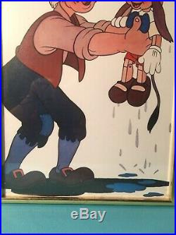 Vintage Walt Disney Framed Pinocchio and Geppetto Serigraph screen print