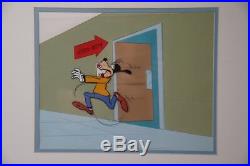 Vintage Walt Disney Goofy RUNNING OUT OF GIRLS GYM Animation Art Cel Framed