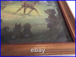 Vintage Walt Disney Lithograph Art Print Bambi Meets His Forest Friends 1940s