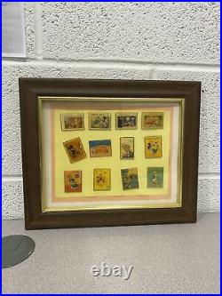 Vintage Walt Disney Stamp Framed Pin LOT (12 Pins) Snow White Mickey Goofy