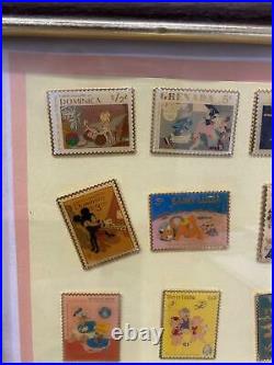 Vintage Walt Disney Stamp Framed Pin LOT (12 Pins) Snow White Mickey Goofy