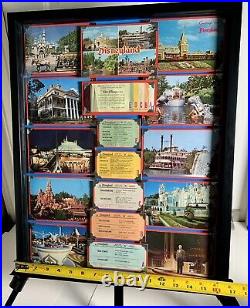 Vintage disneyland ticket book tickets walt disney postcards framed Shadow box