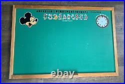 Vtg Walt Disney Mickey Mouse Chalkboard WithClock Double Sided Wood Framed