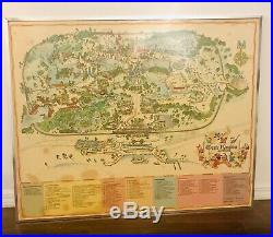 Vtg Walt Disney World Magic Kingdom Framed Park Property Vinyl 40 X 32 Map