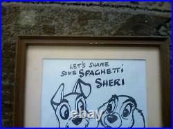 WALT DISNEY Lady and the Tramp FRAMED ORIGINAL marker DRAWING BY BILL JUSTICE