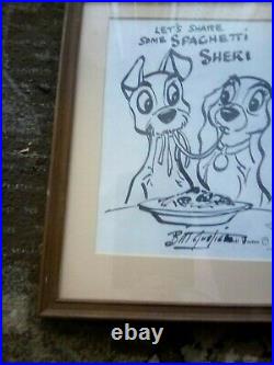 WALT DISNEY Lady and the Tramp FRAMED ORIGINAL marker DRAWING BY BILL JUSTICE