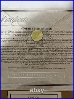 WALT DISNEY'S DONALD DUCK'S MEMORY BOOK SERICEL LE/2500 FRAMED & SIGNED WithCOA