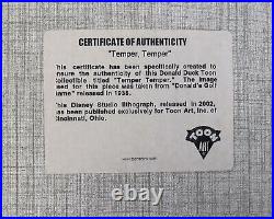 WALT DISNEY TEMPER, TEMPER (DONALD DUCK) Certificate with Frame