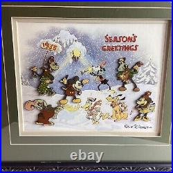 Walt Disney 1934 Season's Greetings Christmas Card Framed Pin Set