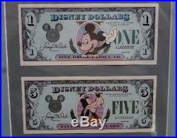 Walt Disney $1, $5 Mickey Mouse Goofy 1st day Issue LOW SERIAl # Two Sided Frame