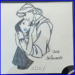 Walt Disney 2013 Sketch Pocahontas & John Smith Jim Bonserio 16x14 Disney Framed