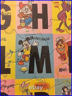 Walt Disney A-B-C ABC Frame Tray Puzzle New Zealand Import 1968 Mickey 2 Sided