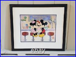 Walt Disney Art Sericel Soda Shop Sweethearts Mickey Minnie Mouse Framed Coa