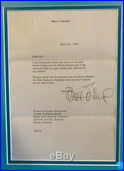 Walt Disney Autographed 1963 Original Signed Letter Custom Framed PSA & DNA Auto