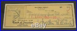 Walt Disney Autographed Signed Check to Special Account Georgeous! And Framed