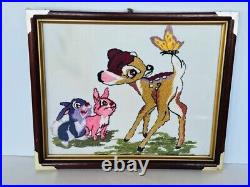 Walt Disney Bambi Picture Cross Stich sew Framed Art Thumper vtg sign decor gift