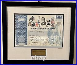 Walt Disney Co. Stock Certificate 1 Share Framed Matted Artwork Pixar Marvel