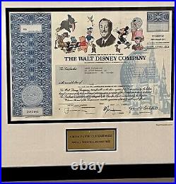 Walt Disney Co. Stock Certificate 1 Share Framed Matted Artwork Pixar Marvel