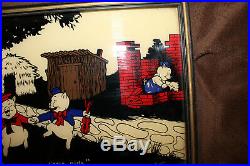Walt Disney Colored Enamel On Glass 1933 Three Little Pigs Reliance Frame Co