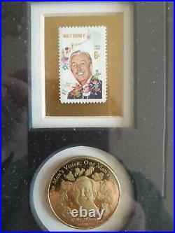 Walt Disney Commemorative Issue Stamp and Medallion Framed LE