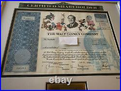 Walt Disney Company Stock Certificate Framed & Matted Issued 2008 One Share