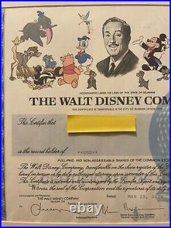 Walt Disney Company Stock Certificate One Share Framed And Matted Stock Value
