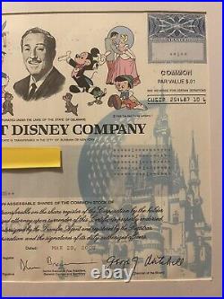 Walt Disney Company Stock Certificate One Share Framed And Matted Stock Value