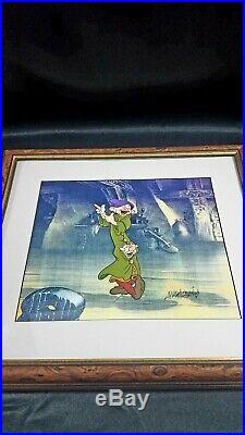 Walt Disney Dopey and Sneezy cel from snowwhite animation Framed with COA