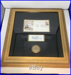Walt Disney Framed First Day Issue Stamp, Autograph And Coin