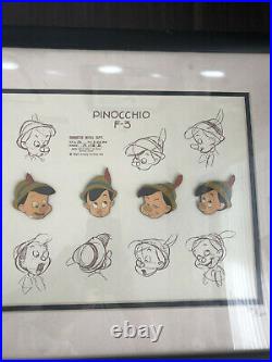 Walt Disney Gallery Pinocchio Model Sheet Framed 4 Pin Set With COA LE