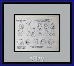 Walt Disney Hewey, Dewey & Louie Original Model Sheet Drawing 1971 FRAMED
