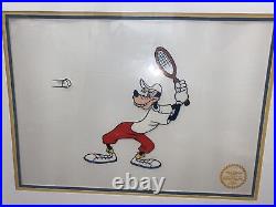 Walt Disney Limited ED Goofy Serigraph Cell TENNIS RACQUET DOUBLE MATTED FRAMED