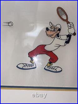 Walt Disney Limited ED Goofy Serigraph Cell TENNIS RACQUET DOUBLE MATTED FRAMED