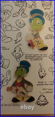 Walt Disney Limited Edition Framed Pin Set Jiminy Cricket Model Sheet withCOA