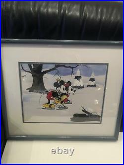 Walt Disney Limited Edition Mickey And Minnie Ice Skating Framed Serigraph Cel
