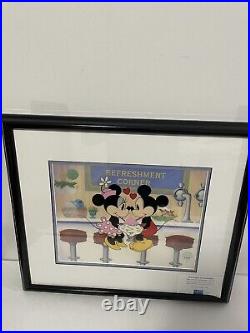 Walt Disney Mickey And Minnie Soda shop Sweethearts Framed COA Picture