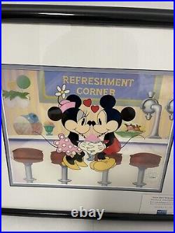 Walt Disney Mickey And Minnie Soda shop Sweethearts Framed COA Picture