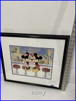 Walt Disney Mickey And Minnie Soda shop Sweethearts Framed COA Picture