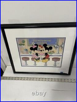 Walt Disney Mickey And Minnie Soda shop Sweethearts Framed COA Picture