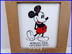 Walt Disney Mickey Mouse Chicago Worlds Fair 1933 Framed Glass Sign