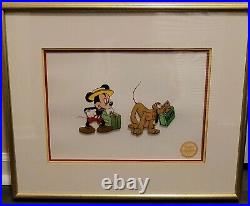 Walt Disney Mickey Mouse & Pluto Authentic Serigraph Cel LE 9500 Framed & Matted