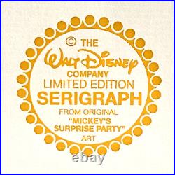 Walt Disney Mickey's Surprise Party Limited Edition #885 Framed Serigraph Cel