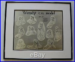 Walt Disney Peter Pan Wendy Framed Production Model Sheet Original 1953