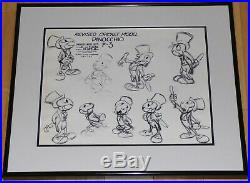 Walt Disney Pinocchio 1939 Jiminy Cricket Framed Original Production Model Sheet