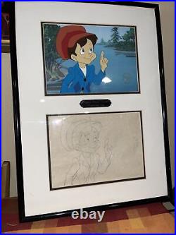 Walt Disney Pinocchio Cartoon Cel Celluloid Art Drawing Picture 1987 Framed