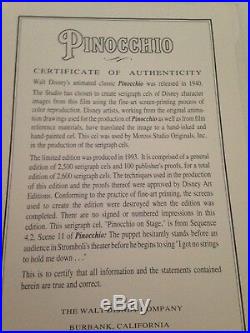 Walt Disney Pinocchio Serigraph Cel Limited Edition Framed