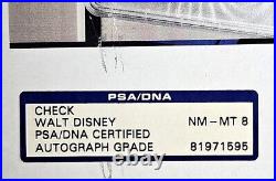 Walt Disney Signed Autographed Check Framed PSA/DNA MT 8