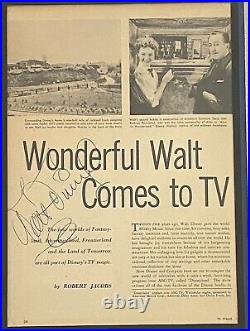 Walt Disney Signed Magazine Article In Beautiful Framed Display JSA LOA