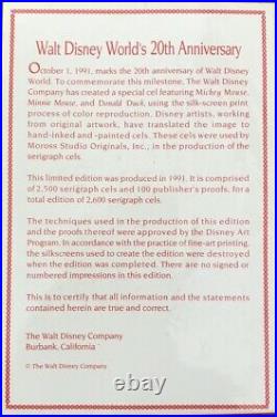 Walt Disney World 20th Anniversary 20 Magical Years Framed Art Sericel LE 2500